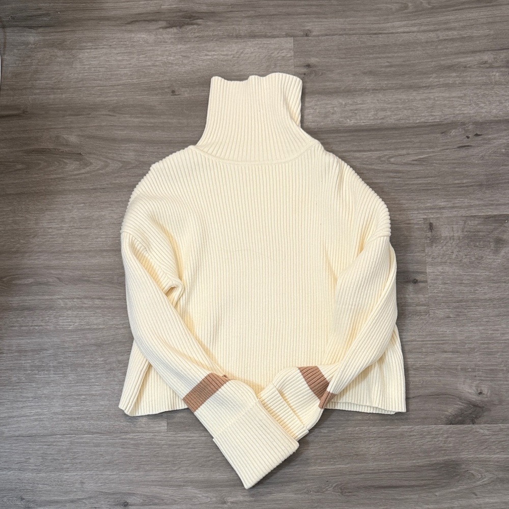Cream Turtleneck Ribbed Sweater